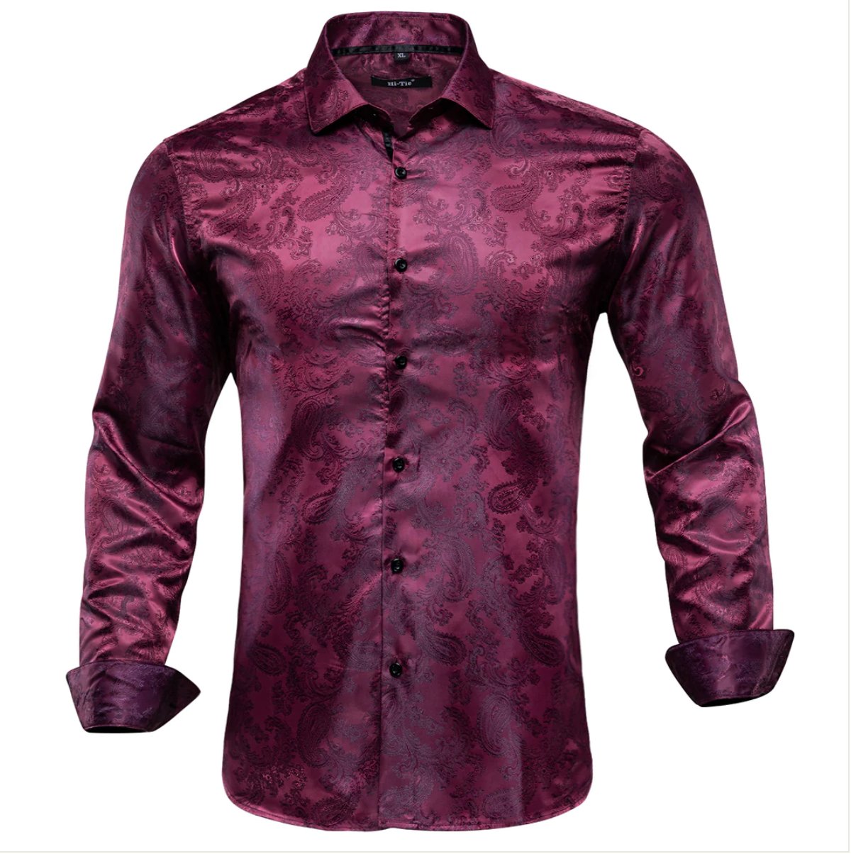 New Purple Red Paisley Silk Men's Long Sleeve Shirt - CY - 0072 - SimonVon Shop