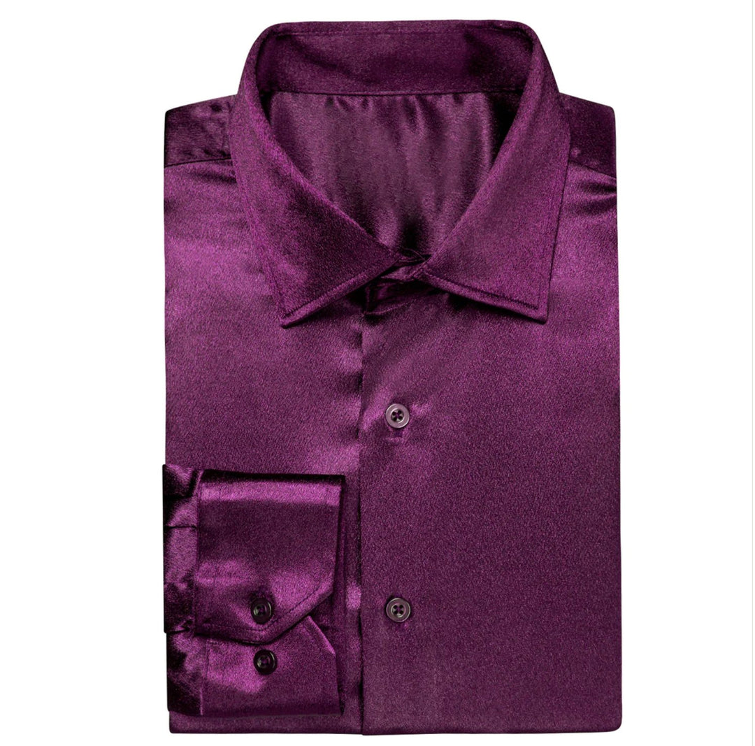 New Purple Satin Silk Men's Long Sleeve Shirt - CY - 0521 - SimonVon Shop