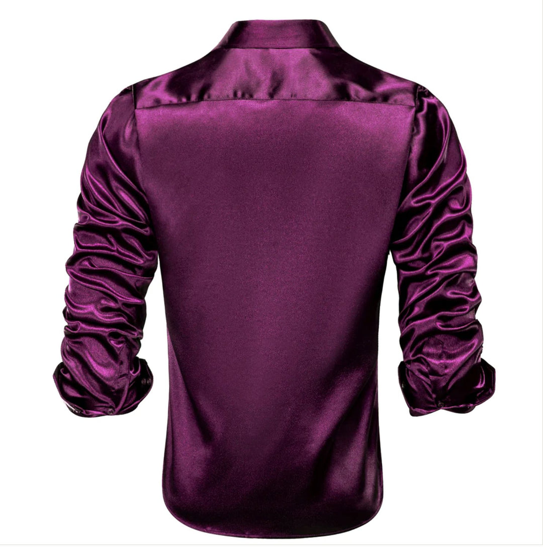 New Purple Satin Silk Men's Long Sleeve Shirt - CY - 0521 - SimonVon Shop