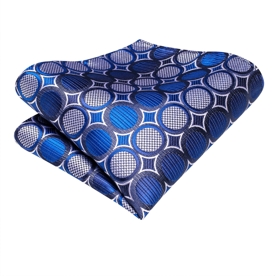 New Royal Blue White Circle Tie Pocket Square Cufflinks Set - N - 3451 - SimonVon Shop