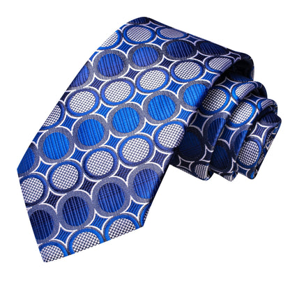 New Royal Blue White Circle Tie Pocket Square Cufflinks Set - N - 3451 - SimonVon Shop