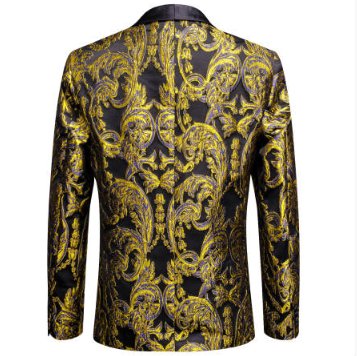 New Simon Von Men'sGolden Blue Black Paisley Jacquard Blazer Elegant Banquet Wedding Jacket - XX - 1009 - SimonVon Shop