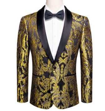 New Simon Von Men'sGolden Blue Black Paisley Jacquard Blazer Elegant Banquet Wedding Jacket - XX - 1009 - SimonVon Shop