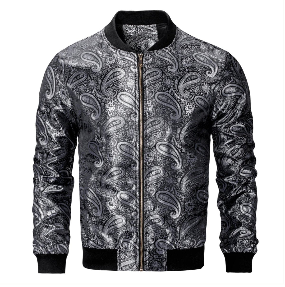 NEW SIMONVON BLACK SILVER PAISLEY MEN'S JACQUARD LIGHT CASUAL JACKET-JK-4004 - SimonVon Shop
