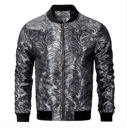 NEW SIMONVON BLACK SILVER PAISLEY MEN'S JACQUARD LIGHT CASUAL JACKET - JK - 4004 - SimonVon Shop