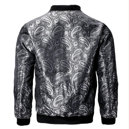 NEW SIMONVON BLACK SILVER PAISLEY MEN'S JACQUARD LIGHT CASUAL JACKET - JK - 4004 - SimonVon Shop