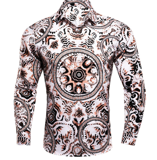 New White Brown Circle Print Novelty Men's Shirt - CY - 1025 - SimonVon Shop