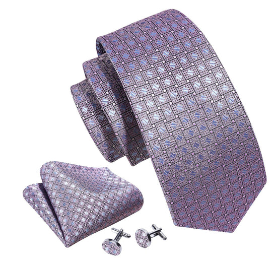 Novetly Blue Silver Silk Tie Hanky Cufflinks Set - N - 6451 - SimonVon Shop