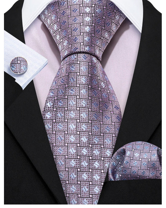 Novetly Blue Silver Silk Tie Hanky Cufflinks Set - N - 6451 - SimonVon Shop