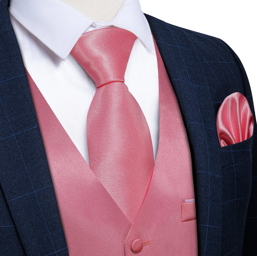Novetly Pink Solid Satin Vest Waistcoat Set - MJ - 0650 - SimonVon Shop