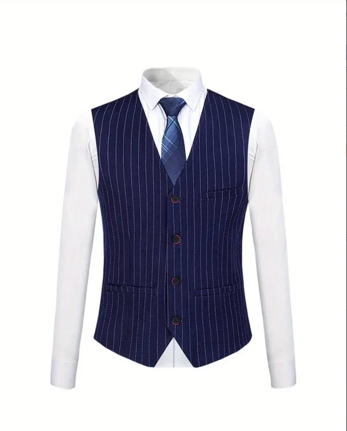 One Button Men's Striped Three - piece Suit, Jacket + Vest + Pants, Wedding Party Formal Wear, Plaid Suit - UY308017 - SimonVon Shop