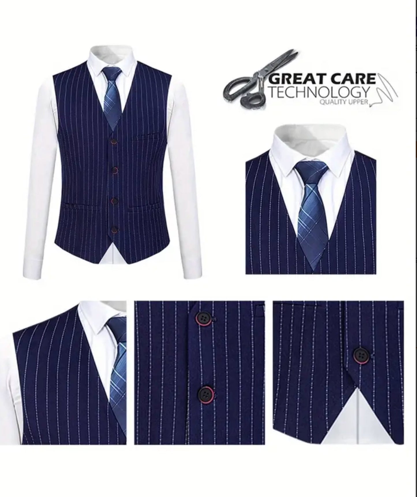 One Button Men's Striped Three - piece Suit, Jacket + Vest + Pants, Wedding Party Formal Wear, Plaid Suit - UY308017 - SimonVon Shop