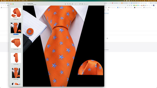 Orange Blue Star Silk Tie Pocket Square Cufflinks Set - N - 6510 - SimonVon Shop
