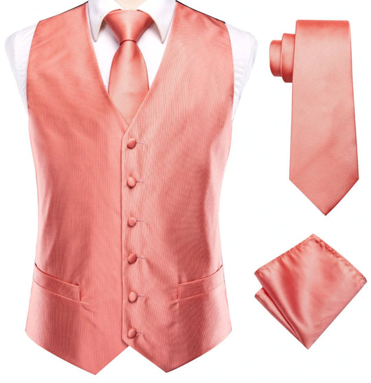 Orange - Pink 4 PC Paisley Silk Waistcoat and Necktie Pocket Square Cufflink Vest Set - MJ - 0029 - SimonVon Shop