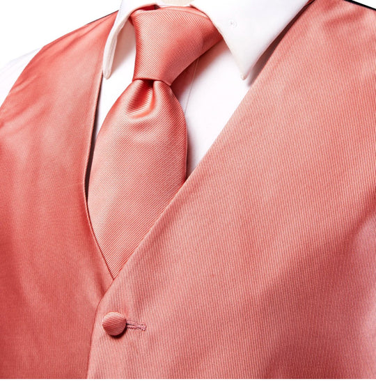 Orange - Pink 4 PC Paisley Silk Waistcoat and Necktie Pocket Square Cufflink Vest Set - MJ - 0029 - SimonVon Shop