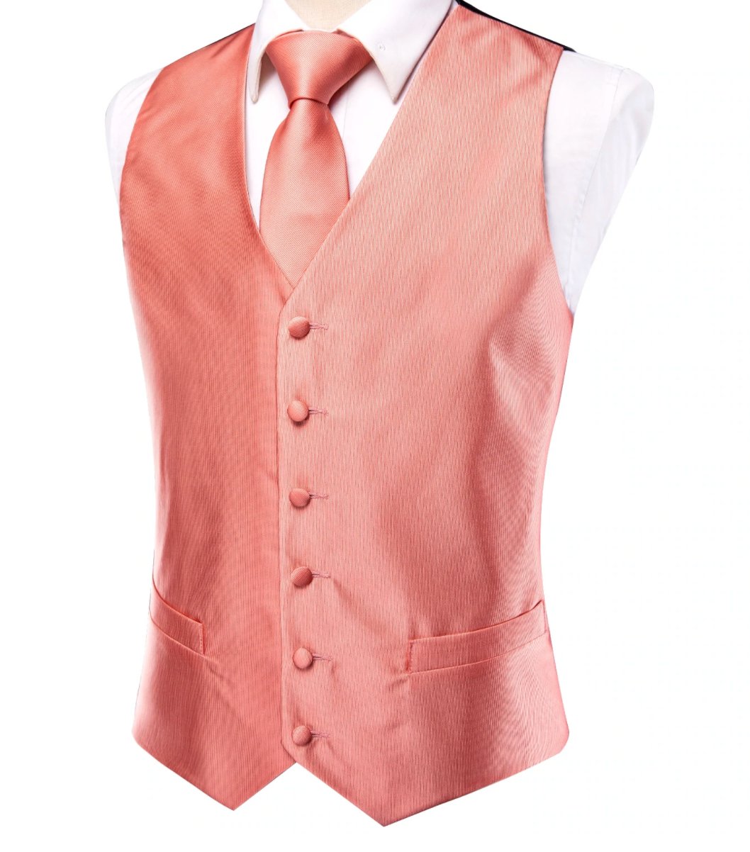 Orange - Pink 4 PC Paisley Silk Waistcoat and Necktie Pocket Square Cufflink Vest Set - MJ - 0029 - SimonVon Shop