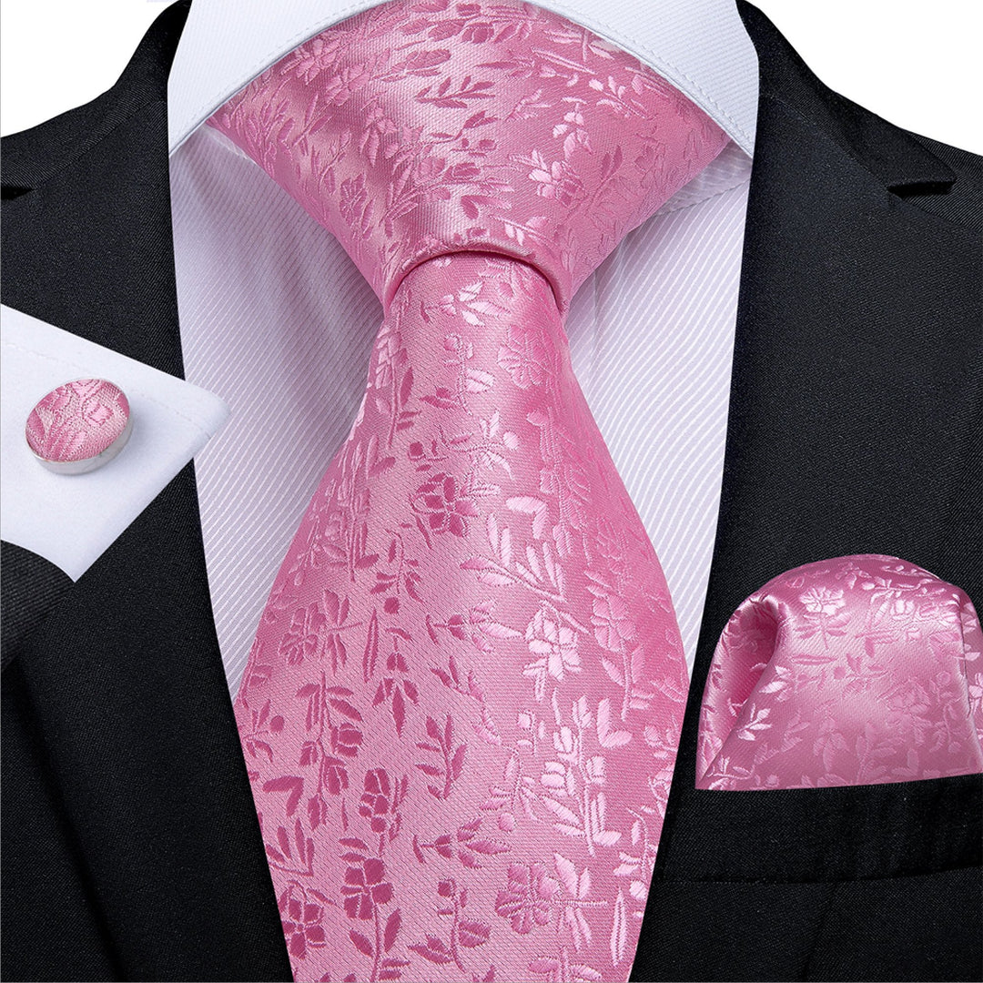Pink Floral Tie Pocket Square Set - N - 7271 - SimonVon Shop