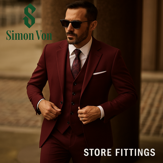 Men's 3-Piece Suit Set -Slim Fit  with Lapel Collar, Stretch Fabric, Solid Color Burgundy  -CJ224111