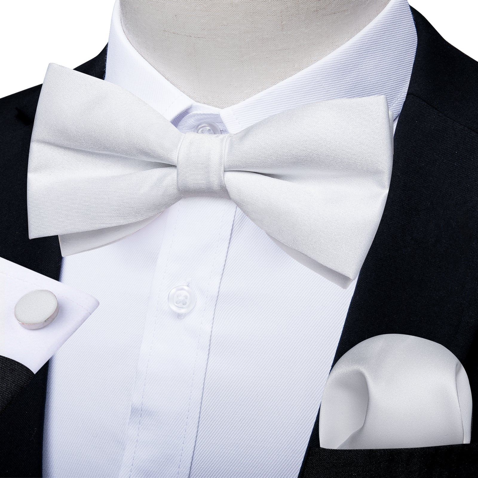Pure White Paisley Silk Bow Tie Pocket Square Cufflinks Set-LH-7034 - SimonVon Shop