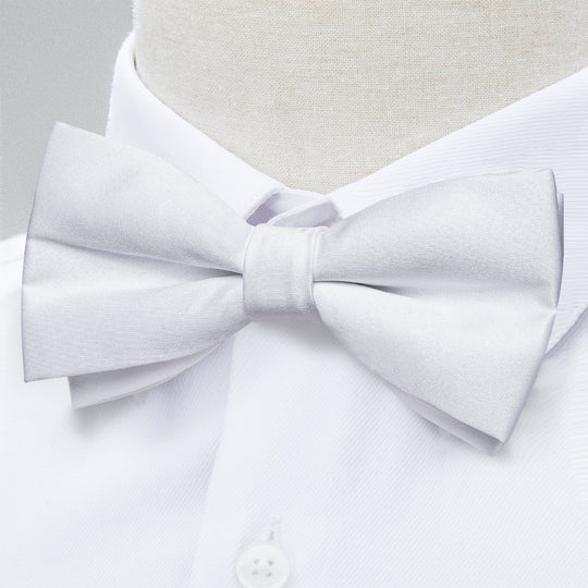 Pure White Paisley Silk Bow Tie Pocket Square Cufflinks Set - LH - 7034 - SimonVon Shop
