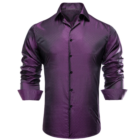 Purple Black Novelty Silk Men's Long Sleeve Shirt - CY - 1652 - SimonVon Shop