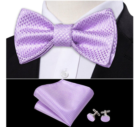 Purple Plaid Silk Self Tie Bow Tie Hanky Cufflinks Set - LH - 0990 - SimonVon Shop