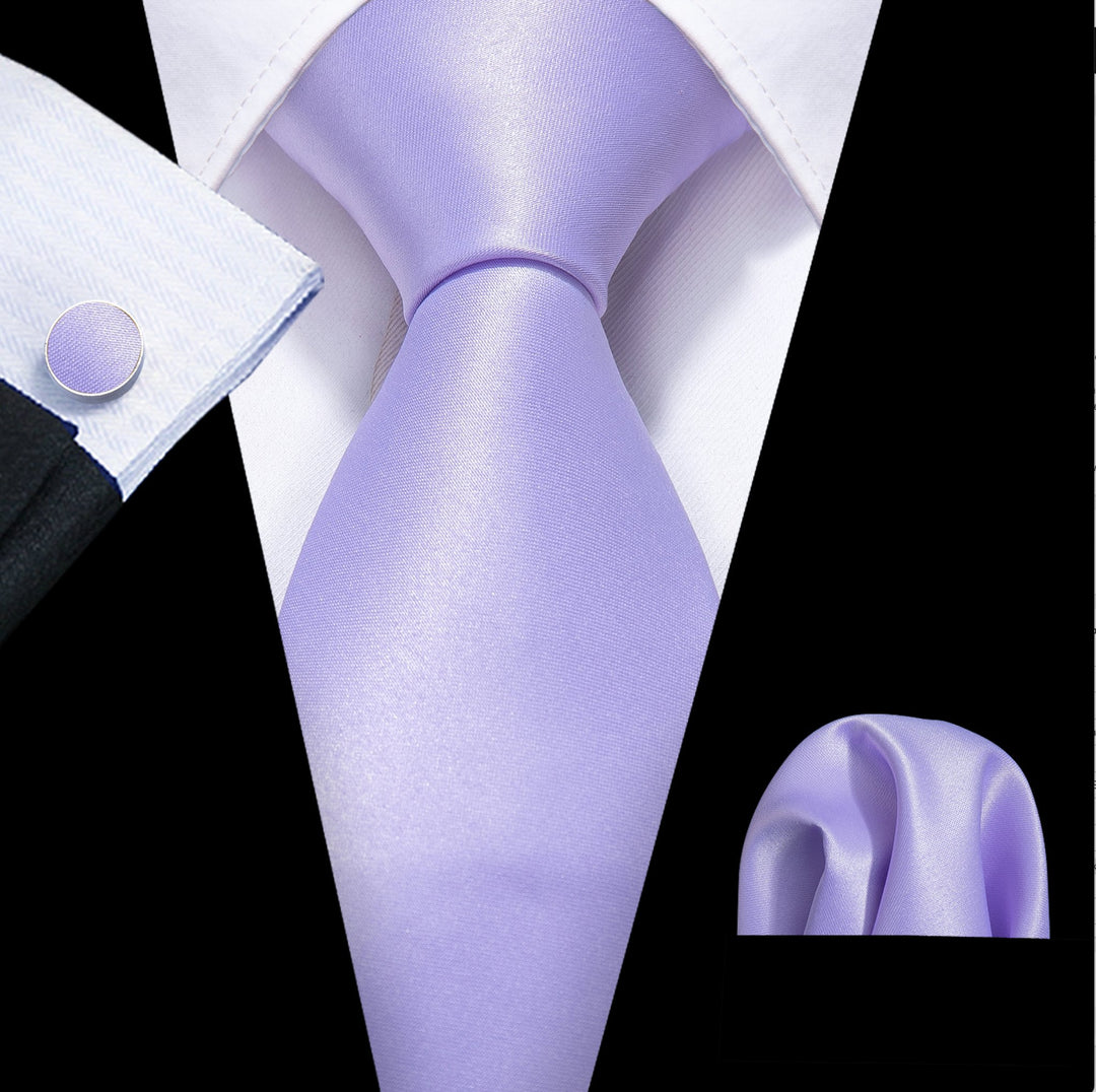 Purple Solid Tie Pocket Square Cufflinks Set - N - 5394 - SimonVon Shop