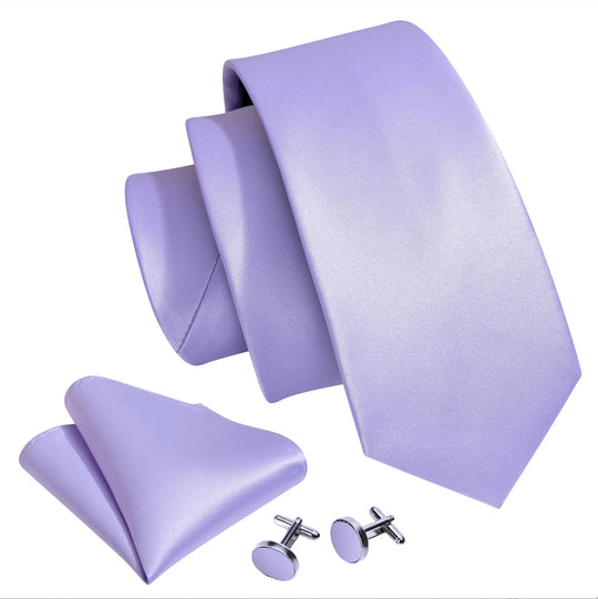 Purple Solid Tie Pocket Square Cufflinks Set - N - 5394 - SimonVon Shop