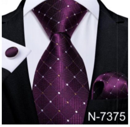 Purple Square Checked Square Men's Silk Tie handkerchief Cufflinks set - SimonVon Shop