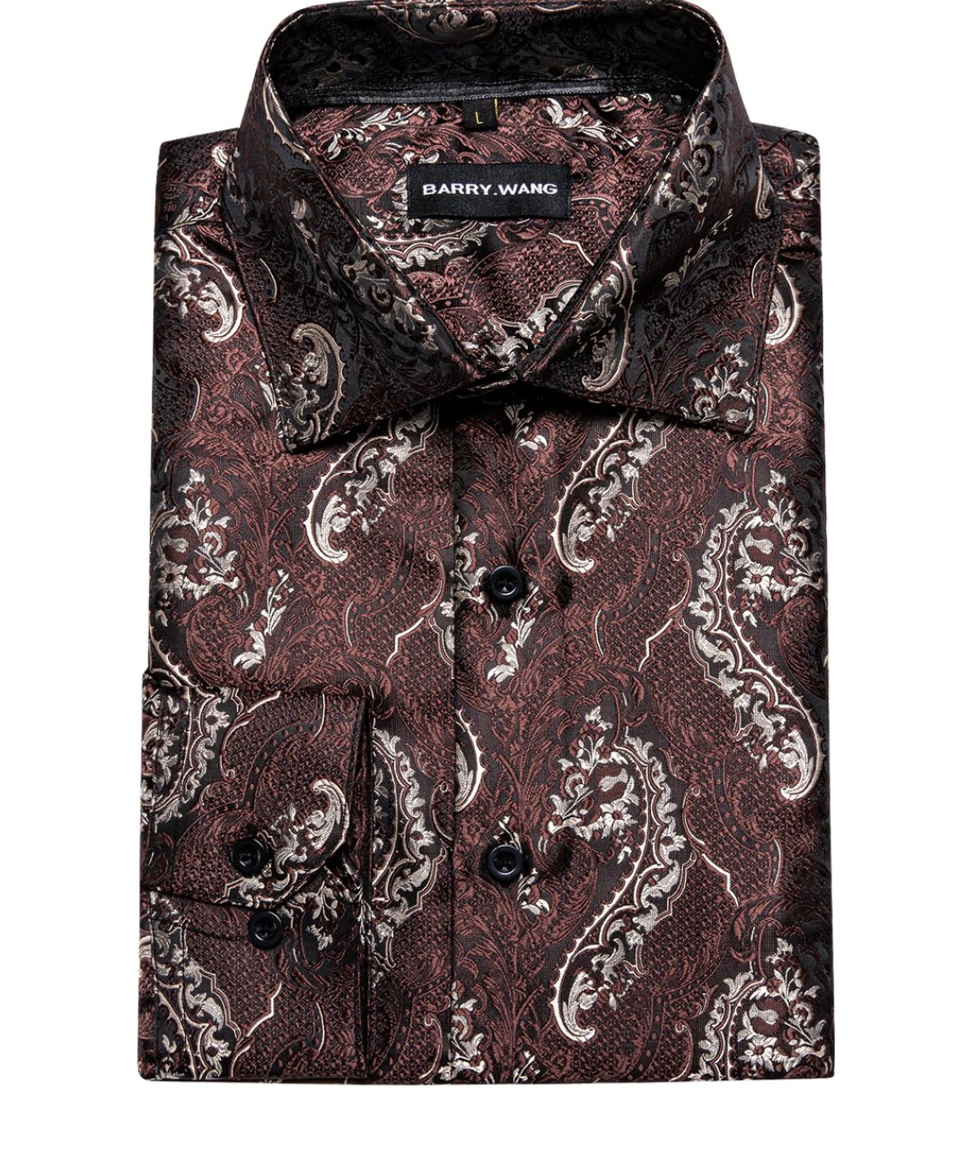 Red Brown Silk Paisley Long Sleeve Men's Shirt. CY - 2009 - SimonVon Shop