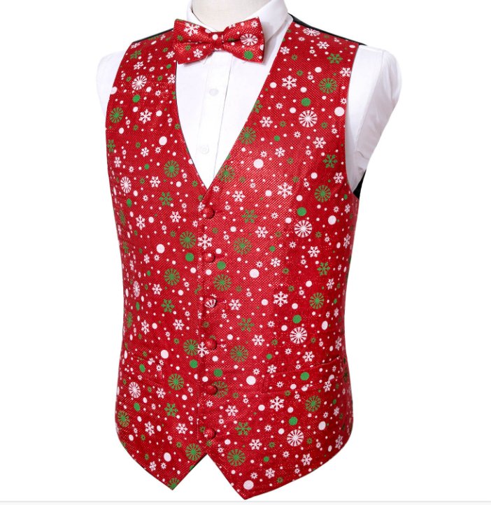 RED CHRISTMAS SILK WAISTCOAT VEST BOWTIE VEST SUIT SET - 2054 - SimonVon Shop