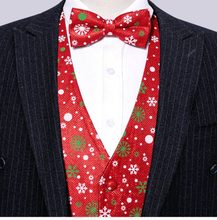 RED CHRISTMAS SILK WAISTCOAT VEST BOWTIE VEST SUIT SET - 2054 - SimonVon Shop