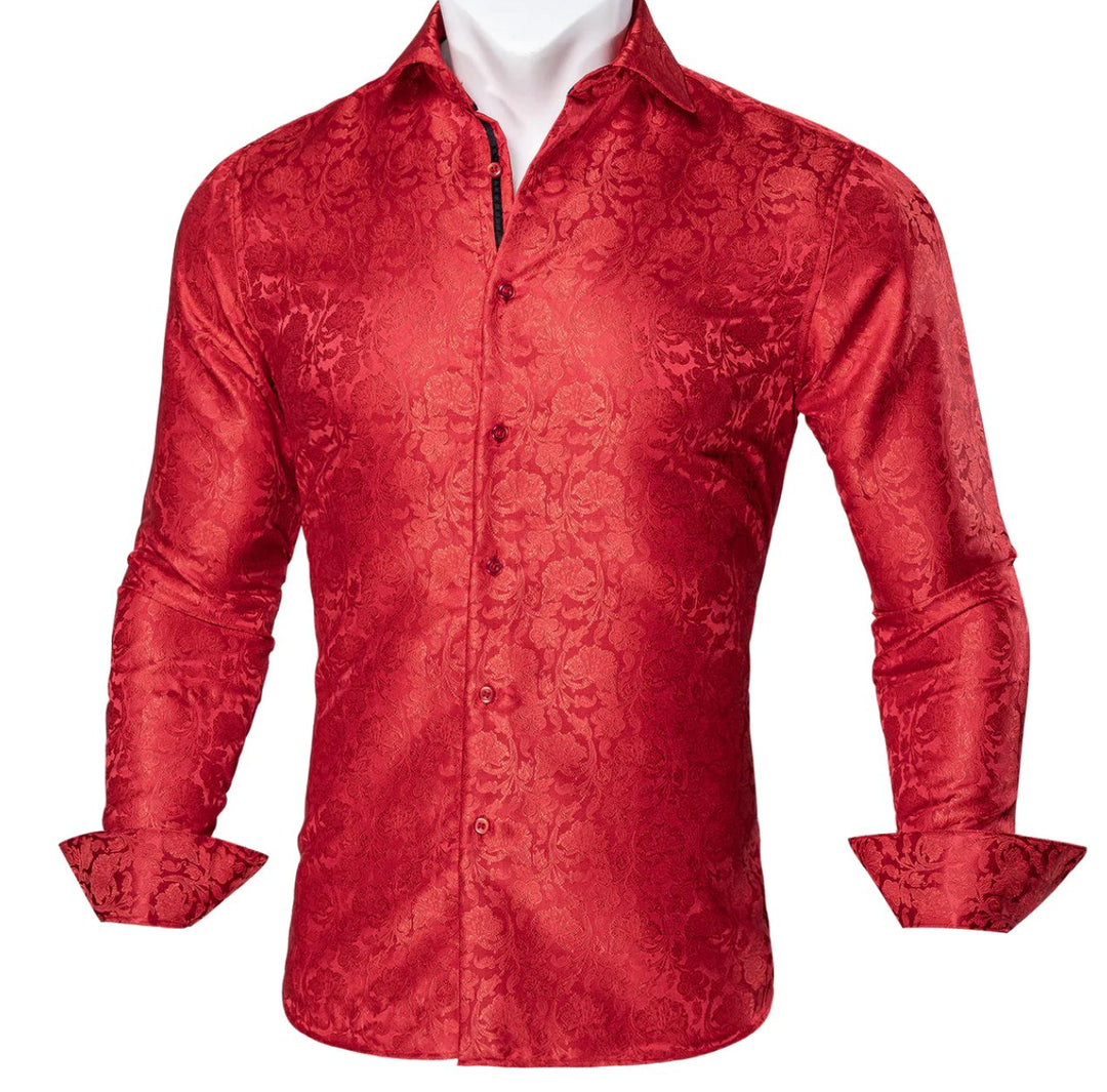 Red Paisley Silk Men's Shirt - CY - 0056 - SimonVon Shop