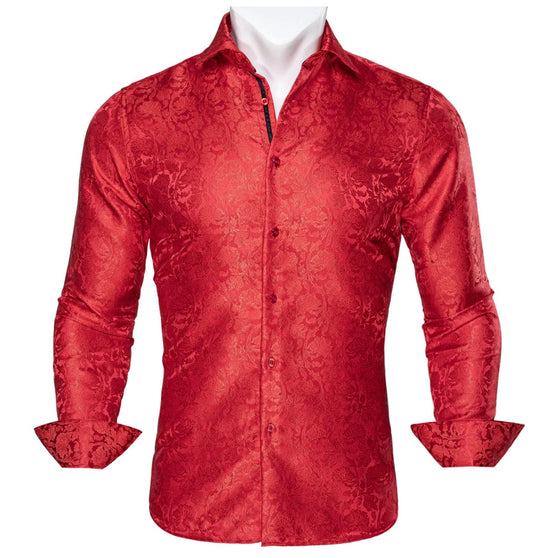 Red Paisley Silk Men's Shirt - CY - 0056 - SimonVon Shop