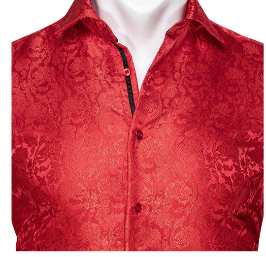 Red Paisley Silk Men's Shirt - CY - 0056 - SimonVon Shop