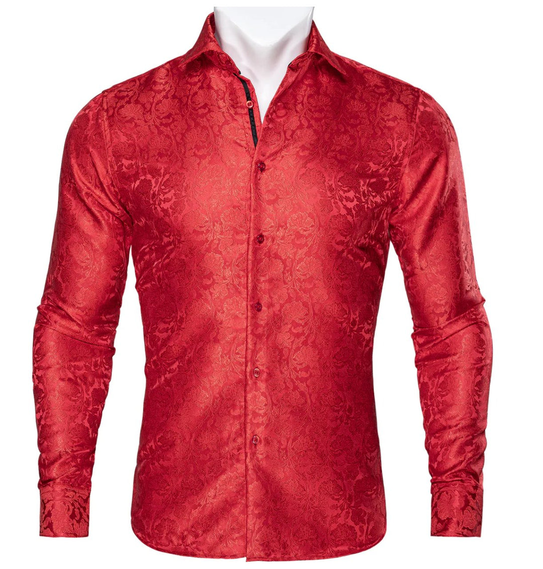 Red Paisley Silk Men's Shirt - CY - 0056 - SimonVon Shop