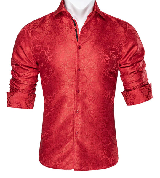 Red Paisley Silk Men's Shirt - CY - 0056 - SimonVon Shop