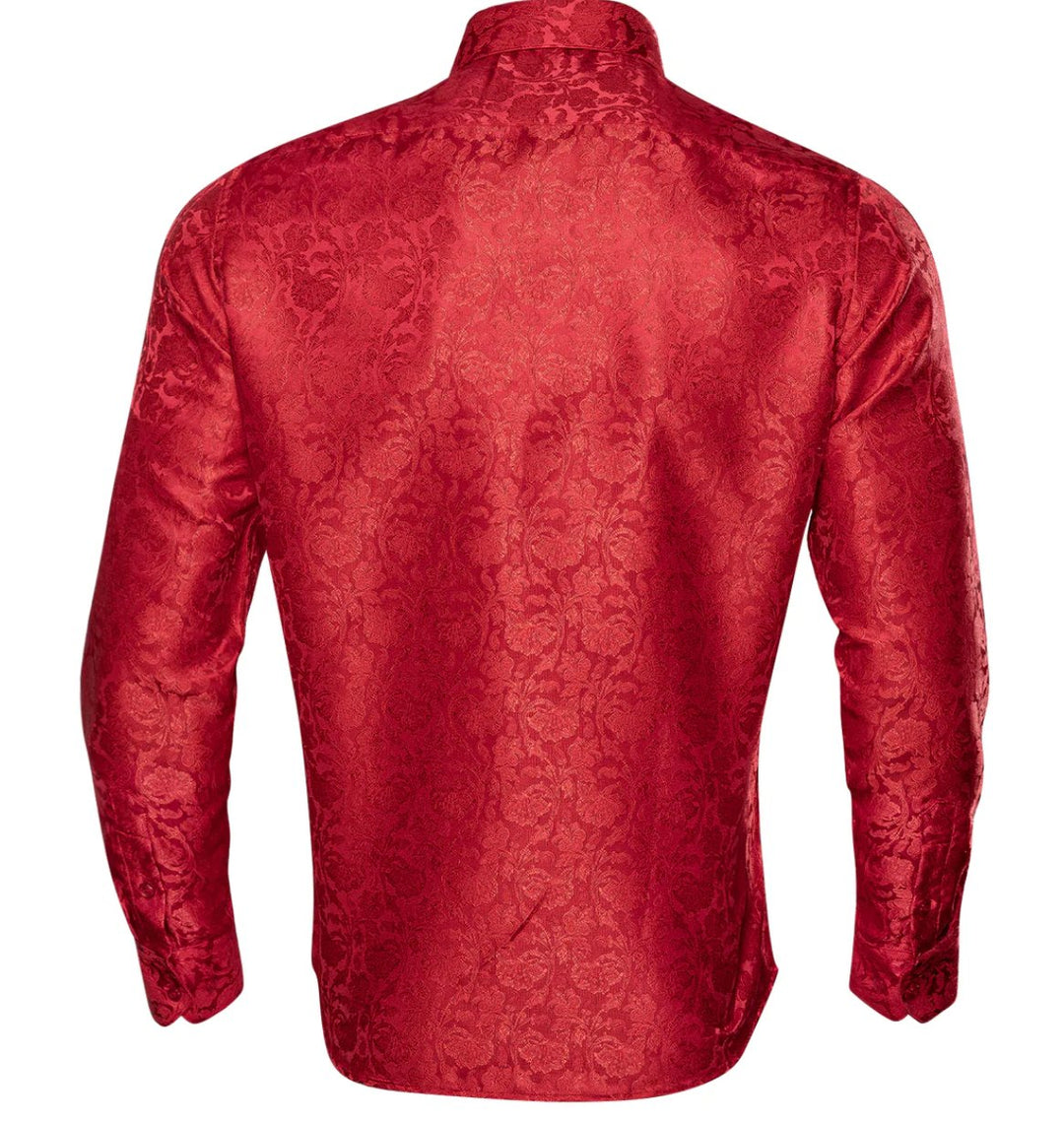 Red Paisley Silk Men's Shirt - CY - 0056 - SimonVon Shop