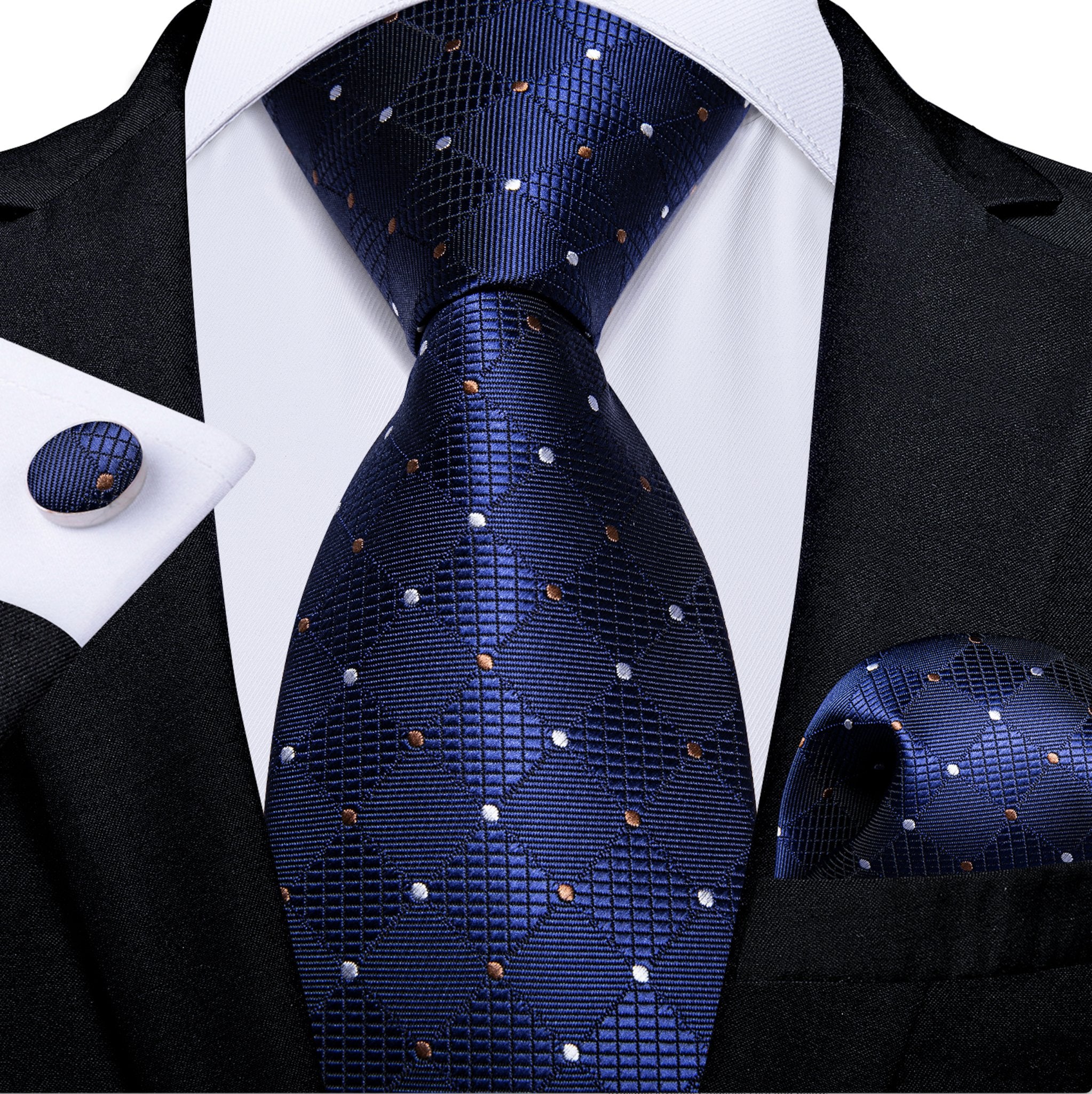 Royal Blue Plaid Tie Handkerchief Cufflinks Set_ N-7374 - SimonVon Shop