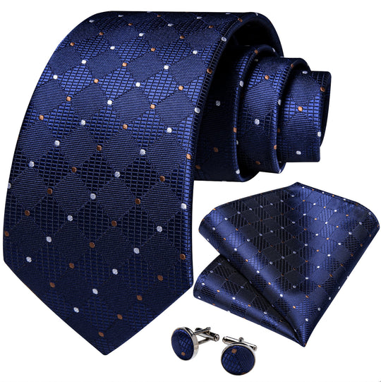 Royal Blue Plaid Tie Handkerchief Cufflinks Set_ N - 7374 - SimonVon Shop
