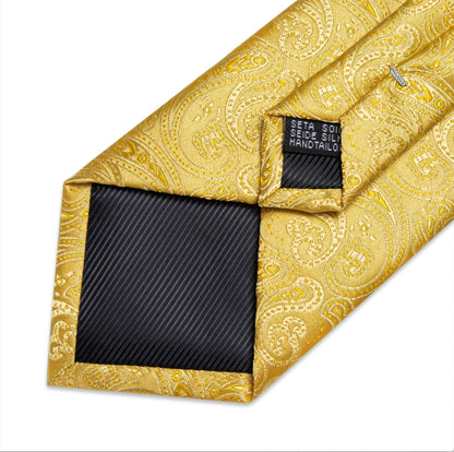 Royal Yellow Paisley Tie Pocket Square Cufflinks Set - N - 7458 - SimonVon Shop