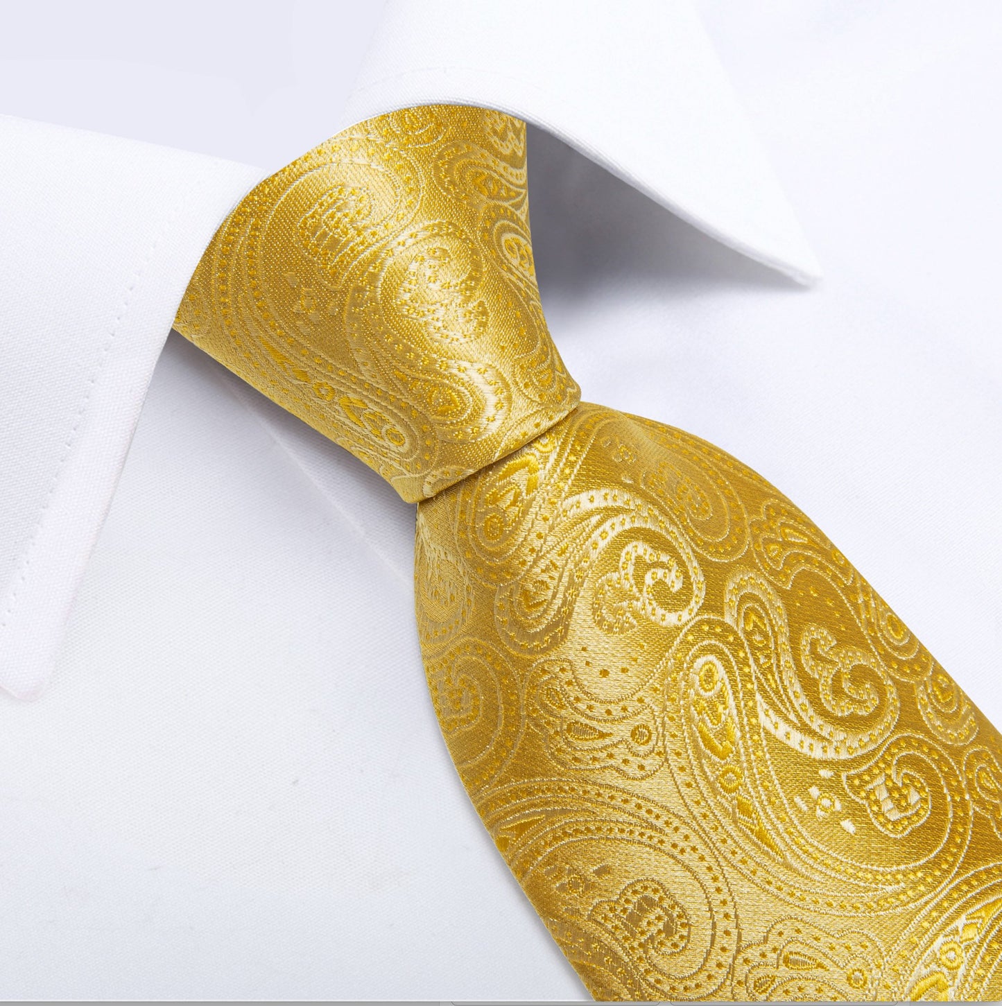 Royal Yellow Paisley Tie Pocket Square Cufflinks Set - N - 7458 - SimonVon Shop