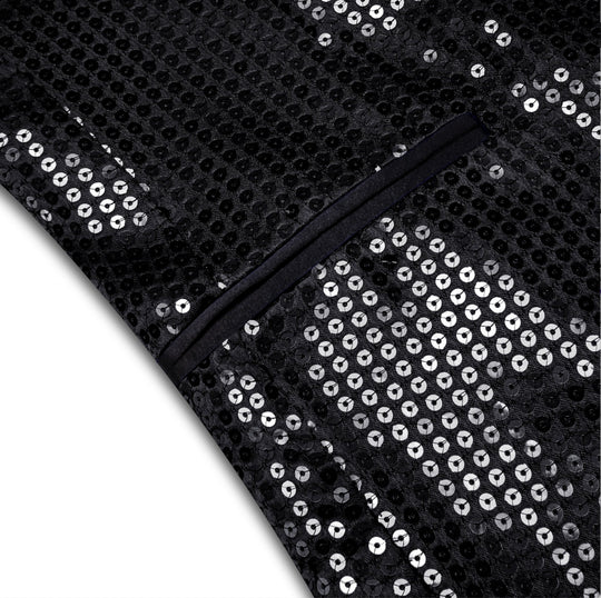 Sequin Black Solid Jacket with Black Shawl Collar - XX - 1081 - SimonVon Shop