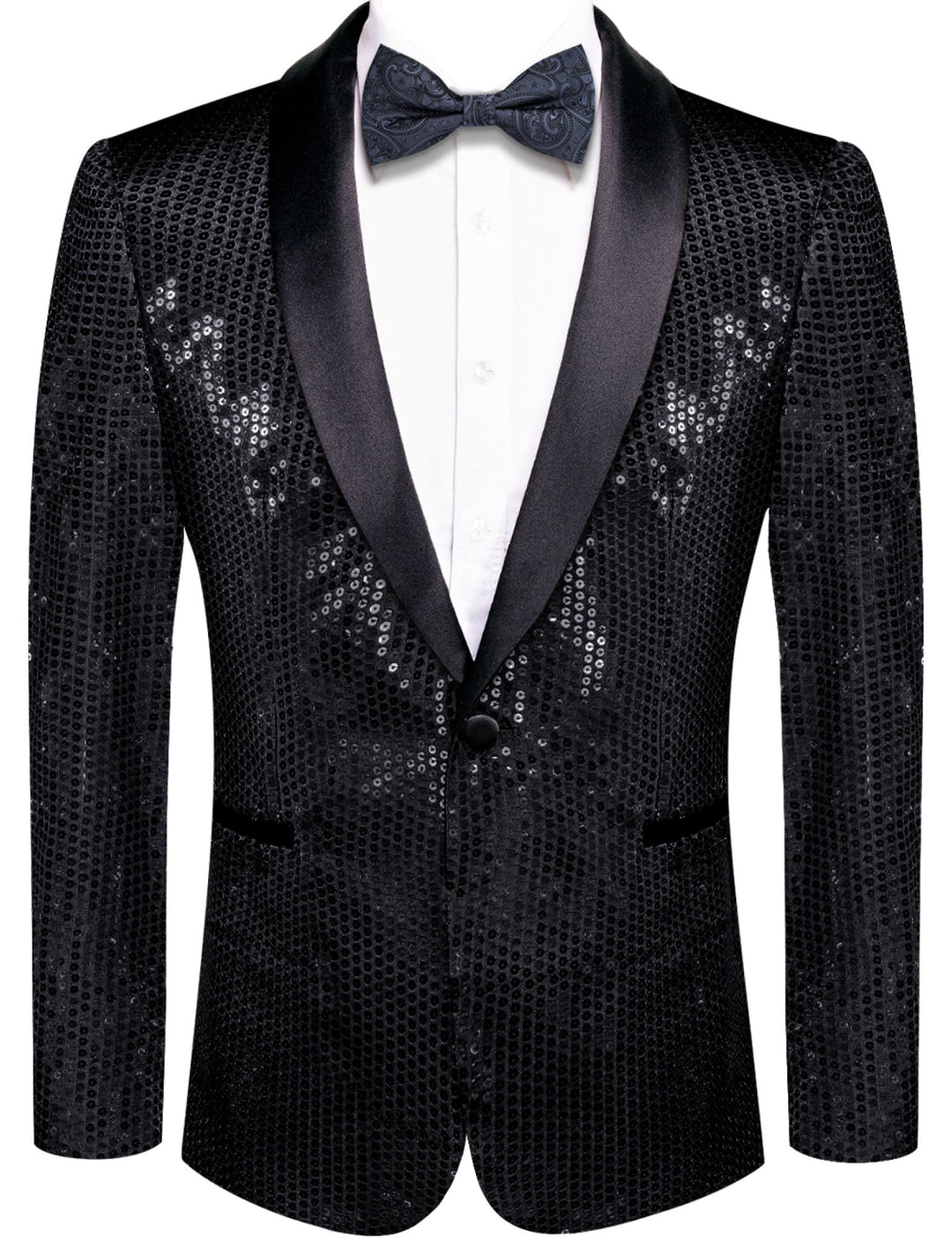 Sequin Black Solid Jacket with Black Shawl Collar - XX - 1081 - SimonVon Shop