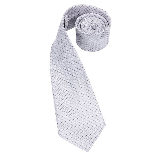 Silver White Plaid Silk Men's Tie Pocket Square Cufflinks Set - N - 3115 - SimonVon Shop