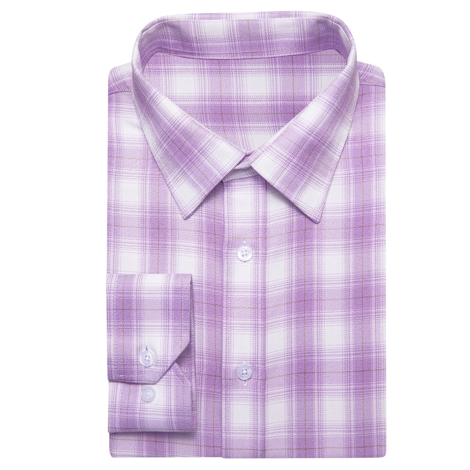 Simon Von Button Down Shirt Purple White Plaid Men's Silk Long Sleeve Shirt - CY - 1930 - SimonVon Shop