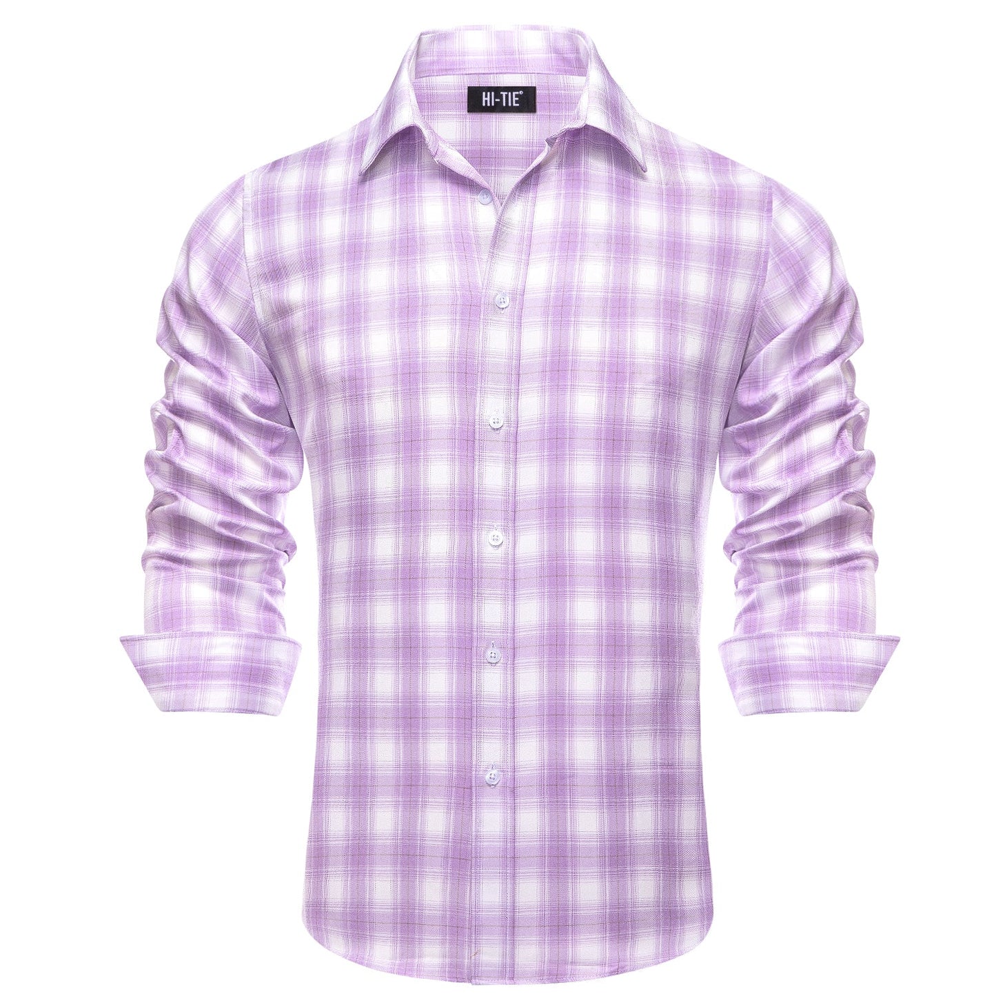 Simon Von Button Down Shirt Purple White Plaid Men's Silk Long Sleeve Shirt - CY - 1930 - SimonVon Shop