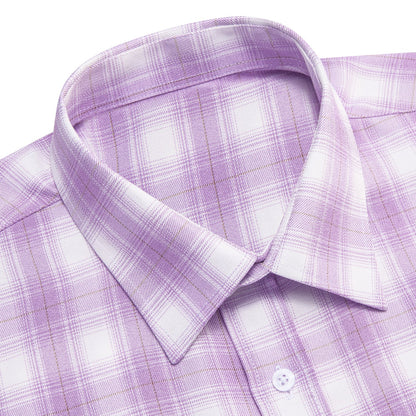 Simon Von Button Down Shirt Purple White Plaid Men's Silk Long Sleeve Shirt - CY - 1930 - SimonVon Shop