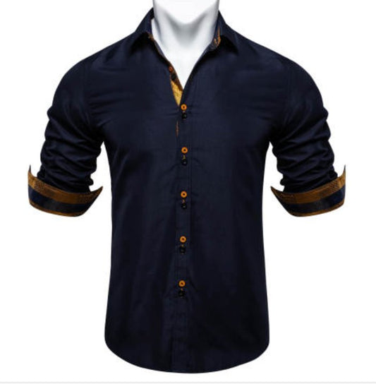 Simon Von Deep Blue Men's Shirt with contrast colored buttons unique cuffs design - CY - 2202 - SimonVon Shop