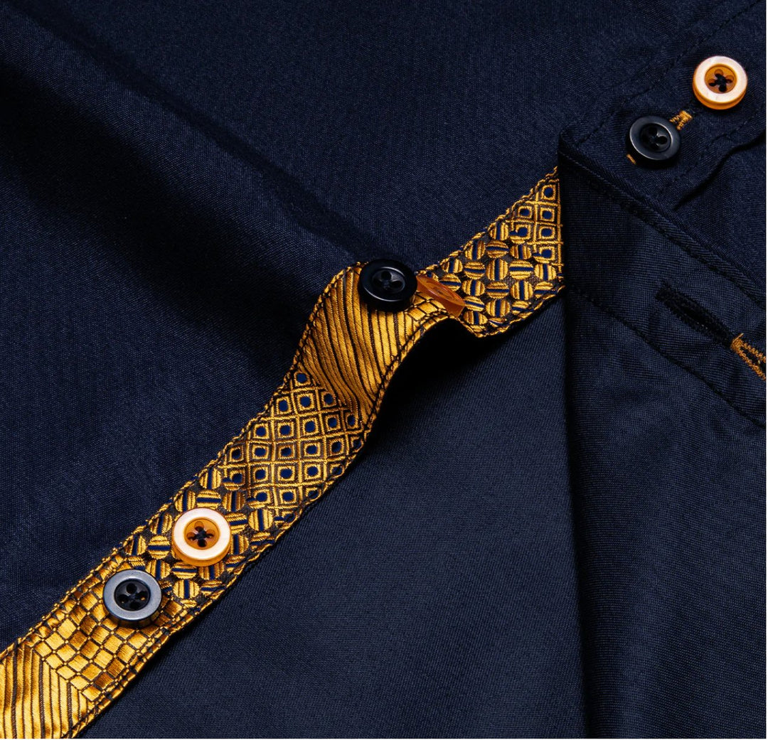 Simon Von Deep Blue Men's Shirt with contrast colored buttons unique cuffs design - CY - 2202 - SimonVon Shop